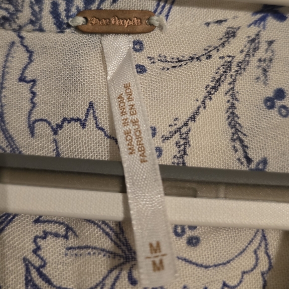 Free People Ivory and Blue Patterned Blouse - Picture 8 of 9